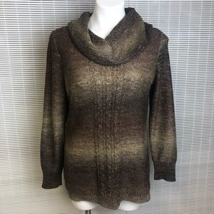 Cowl Neck Gradient Knit Brown & Tan Sweater